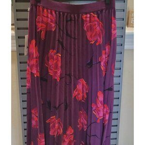 A New Day purple pleated floral skirt with elastic waist size S